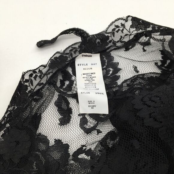 Vintage Black Lace Lingerie Camisole Garter Belt Robe 3 Piece Set Sz Medium Hot - Picture 12 of 12